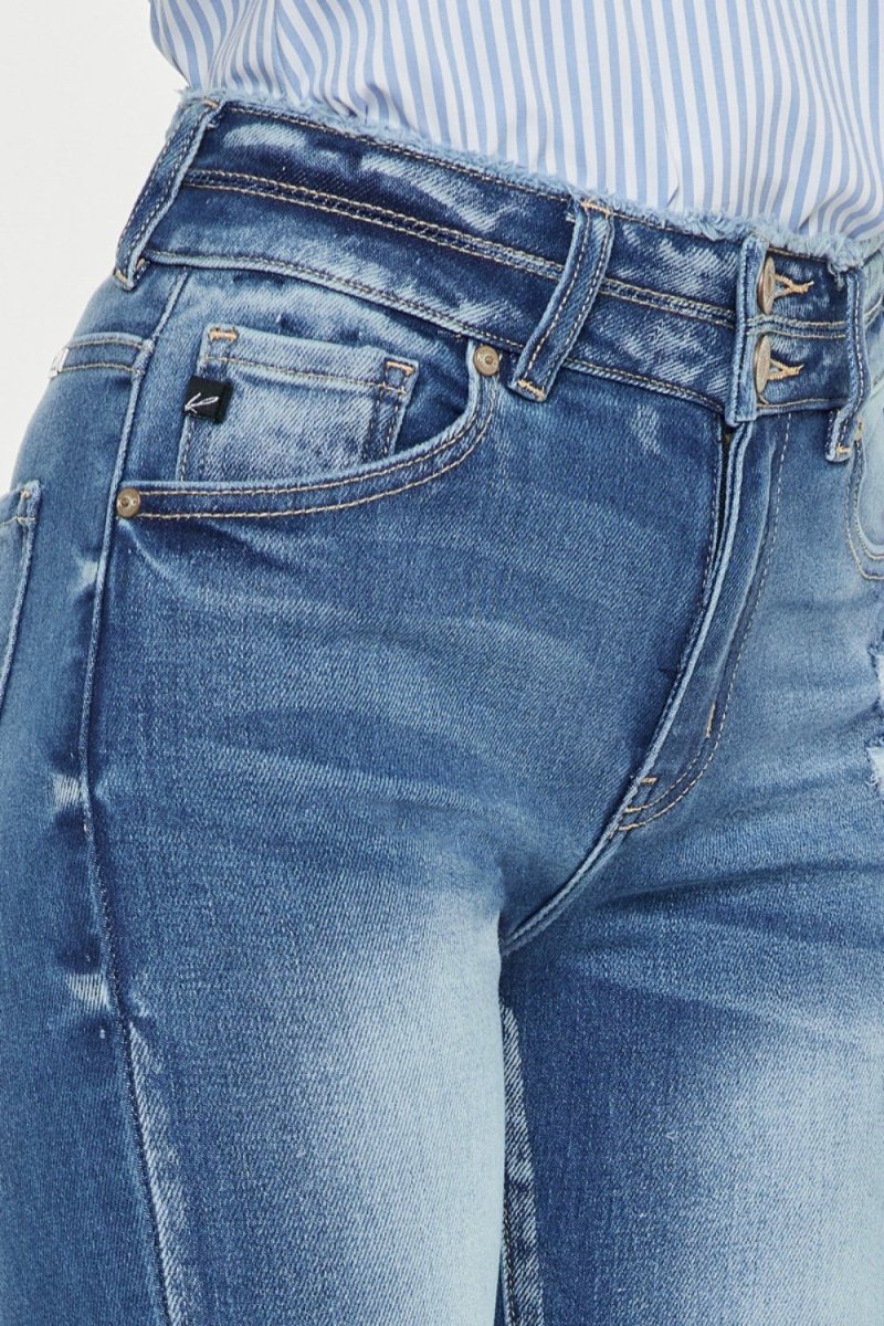 Kancan Distressed Raw Hem High Waist Jeans - Bottoms